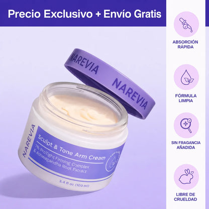 NAREVIA Crema Reafirmante para Brazos Sculpt & Tone con 7% de Complejo Reafirmante ProTight y Extracto de Raíz de Ashwagandha, 3.4 fl oz (100 ml)
